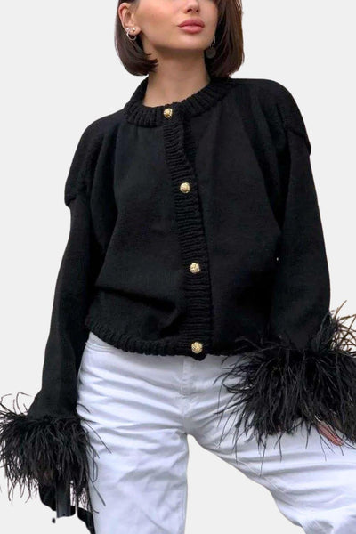 Dannielle – Feather Trim Knitted Cardigan