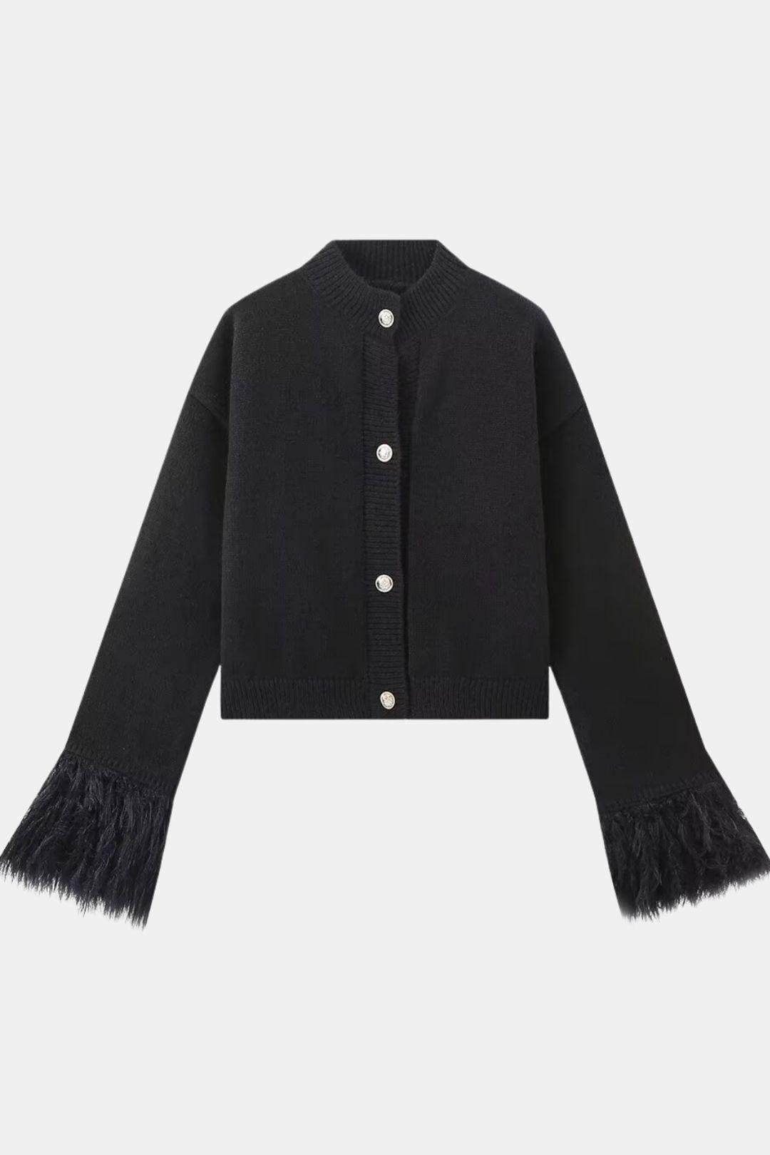 Dannielle – Feather Trim Knitted Cardigan