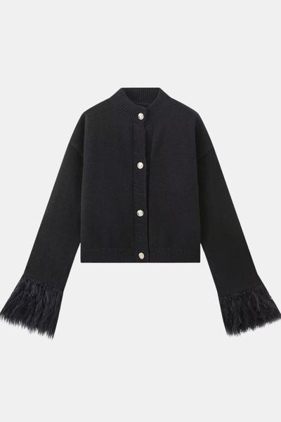 Dannielle – Feather Trim Knitted Cardigan