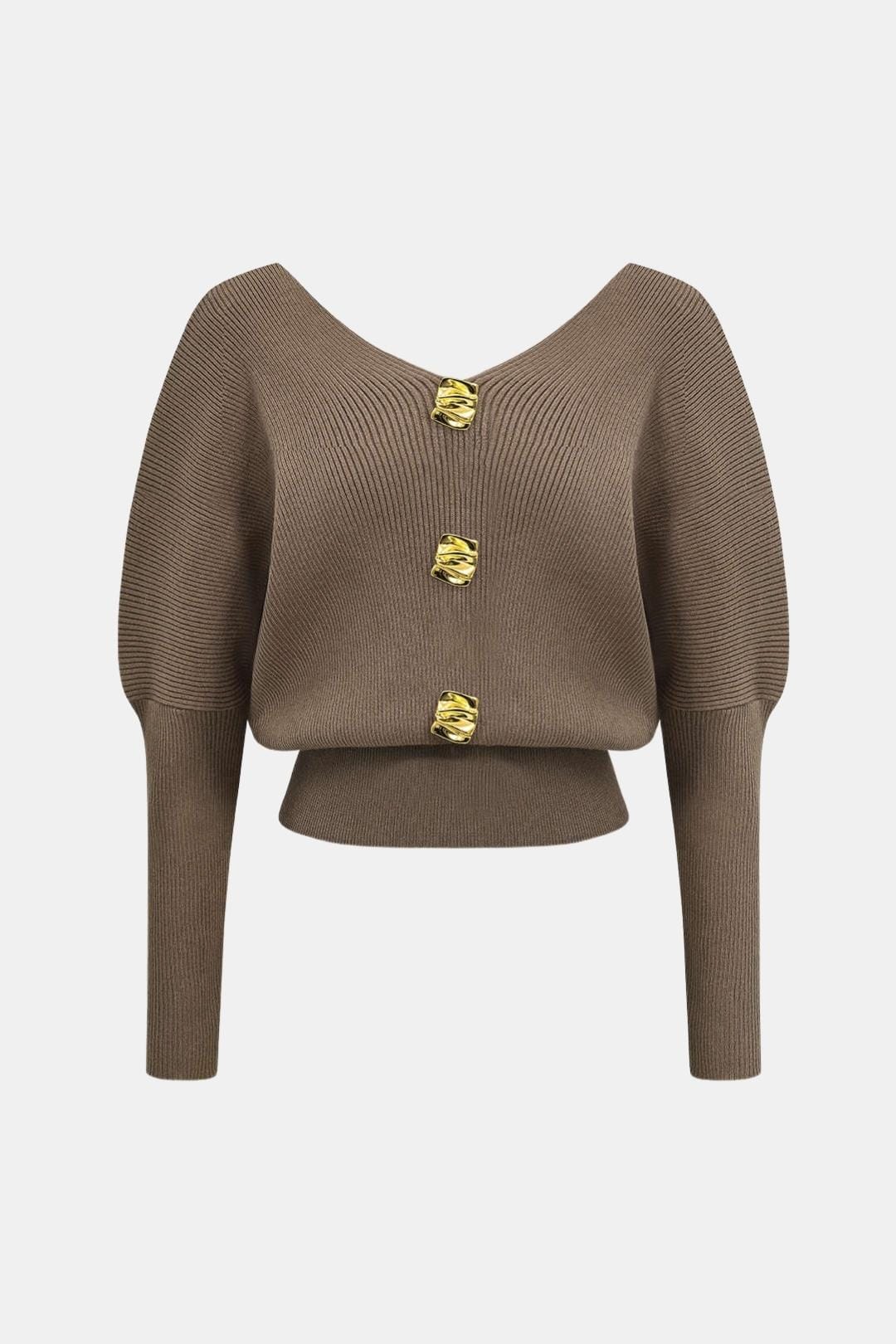 Daphne – Solid Button V-Neck Sweater Top
