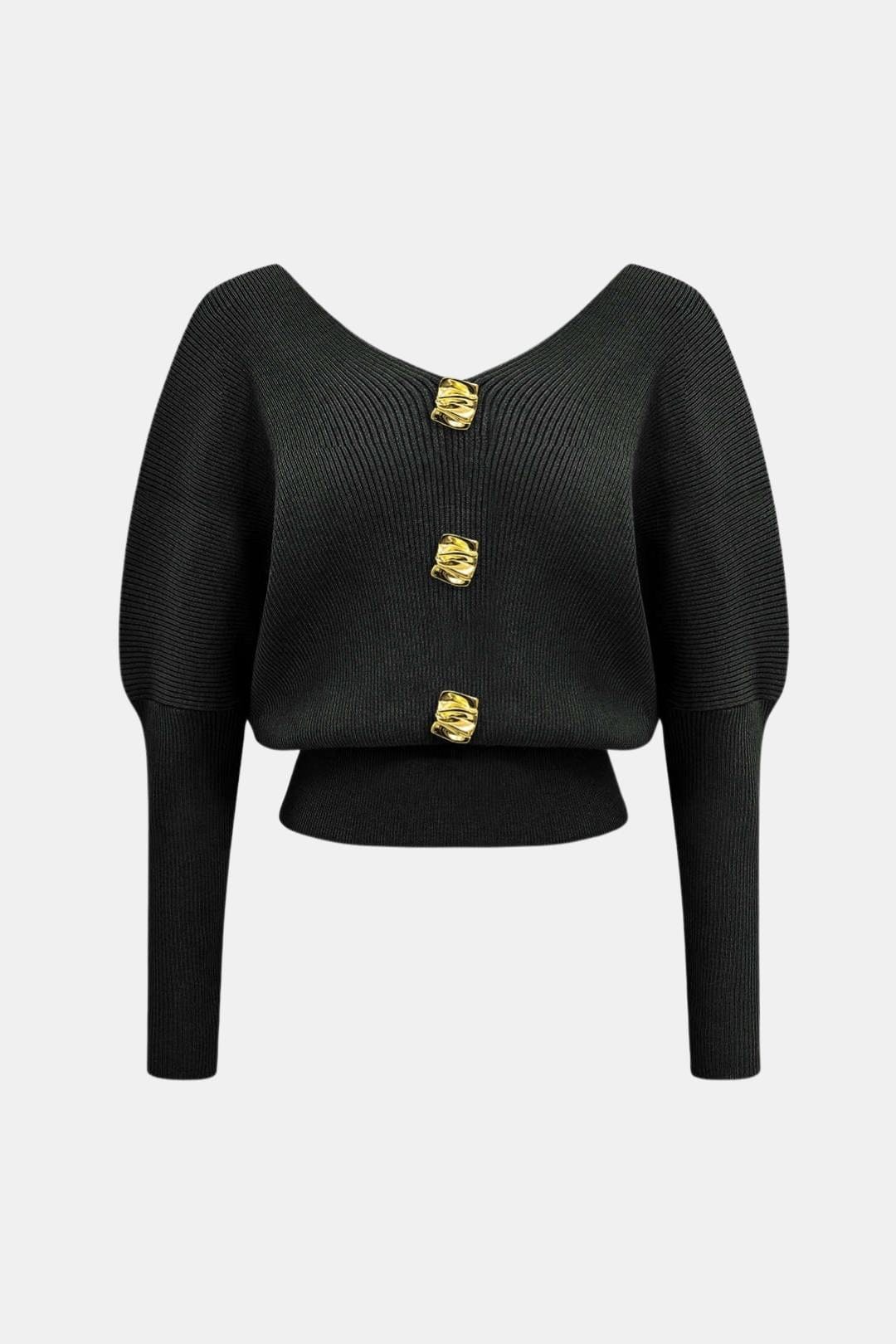 Daphne – Solid Button V-Neck Sweater Top