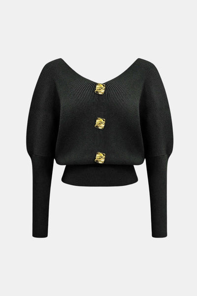 Daphne – Solid Button V-Neck Sweater Top