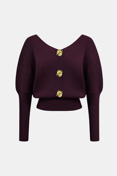 Daphne – Solid Button V-Neck Sweater Top