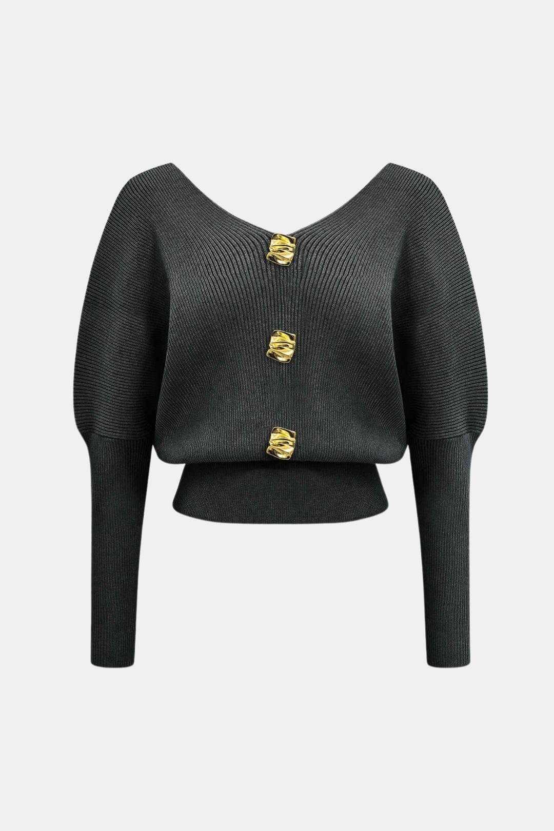 Daphne – Solid Button V-Neck Sweater Top