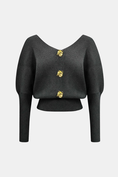 Daphne – Solid Button V-Neck Sweater Top