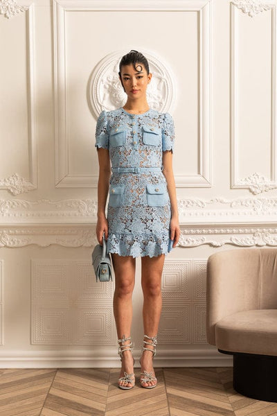 Delfina - Short Sleeve Floral Mini Dress in Blue