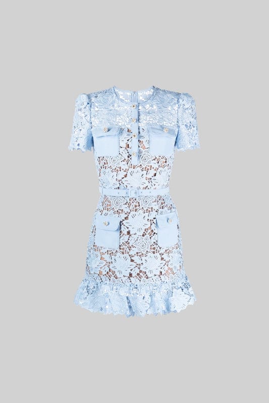 Delfina - Short Sleeve Floral Mini Dress in Blue