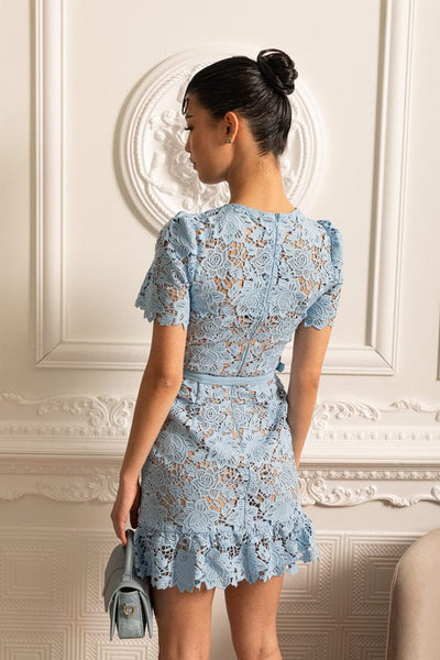 Delfina - Short Sleeve Floral Mini Dress in Blue