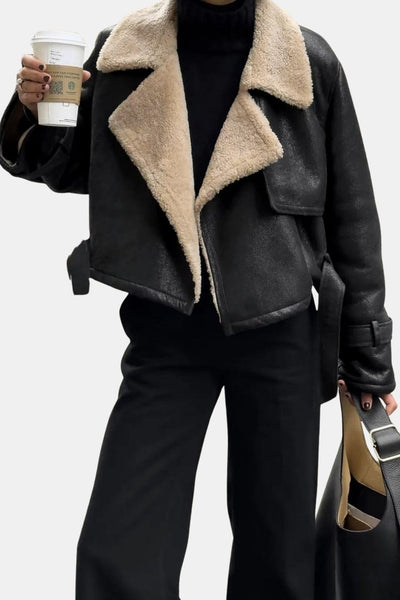Denise – Sherpa Lined Faux Leather Flight Jacket