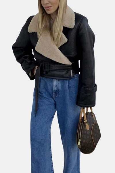 Denise – Sherpa Lined Faux Leather Flight Jacket
