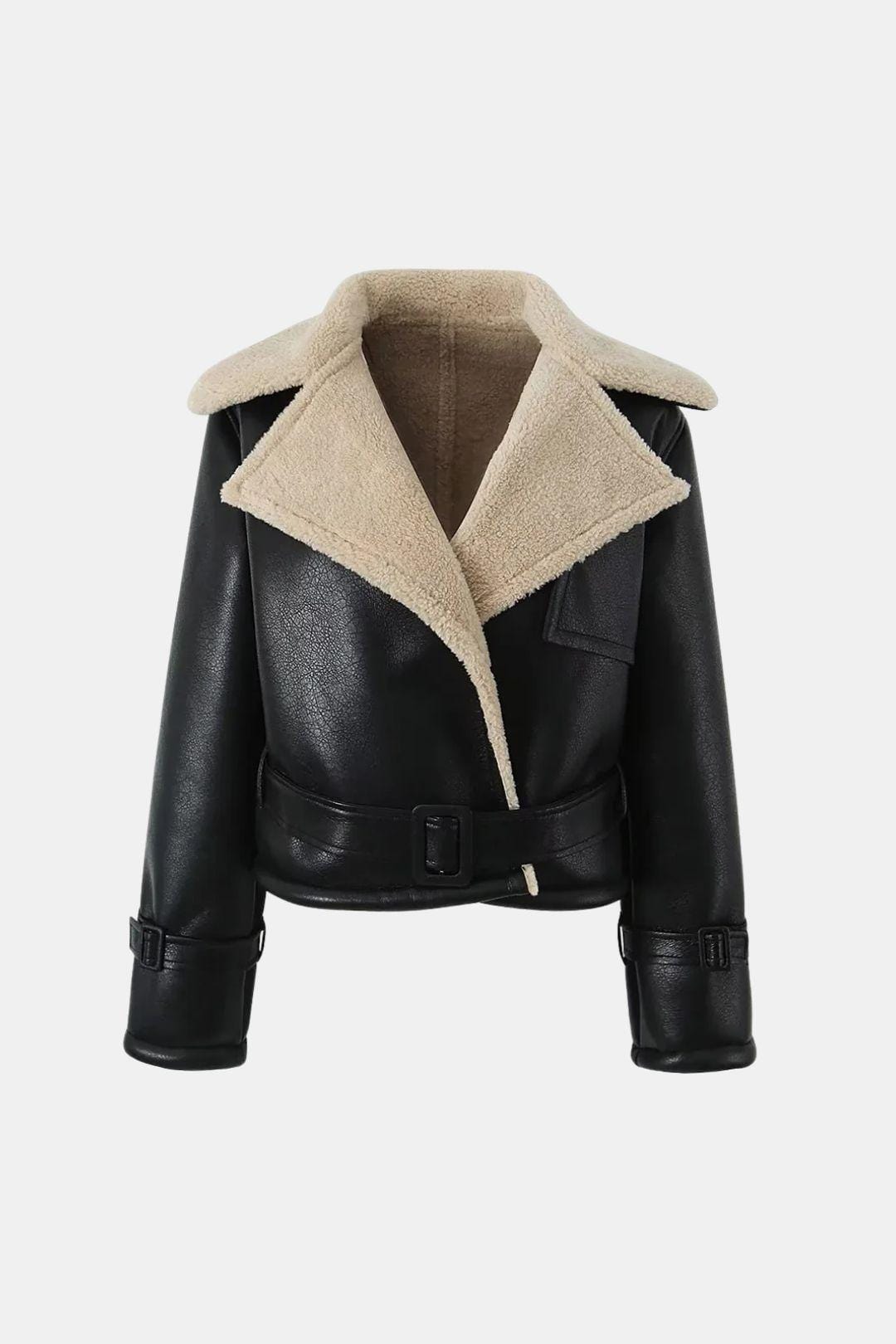 Denise – Sherpa Lined Faux Leather Flight Jacket