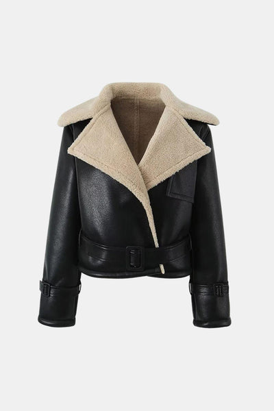 Denise – Sherpa Lined Faux Leather Flight Jacket