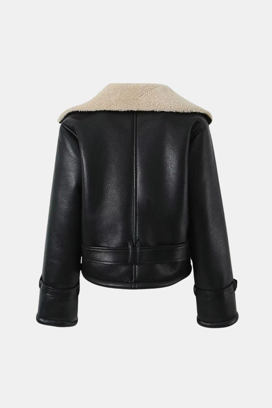 Denise – Sherpa Lined Faux Leather Flight Jacket