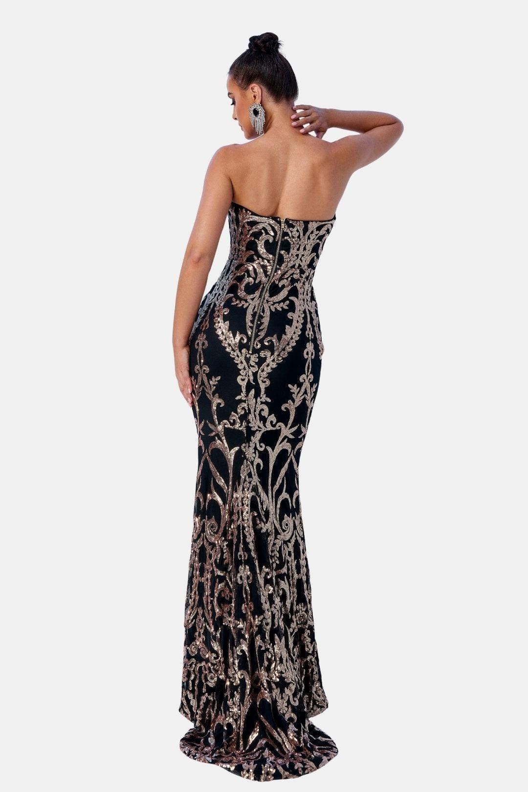 Dianna - Off-Shoulder Damask Sequin Maxi Dress