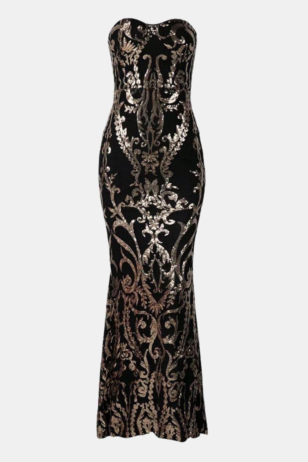 Dianna - Off-Shoulder Damask Sequin Maxi Dress