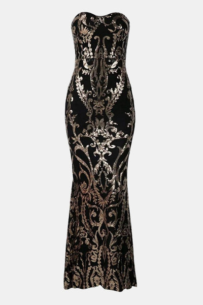 Dianna - Off-Shoulder Damask Sequin Maxi Dress