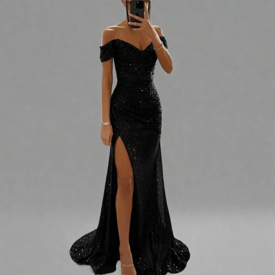 Domenica – Off-Shoulder Sequin Maxi Dress