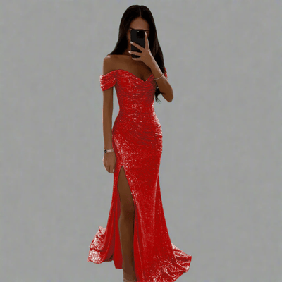Domenica – Off-Shoulder Sequin Maxi Dress
