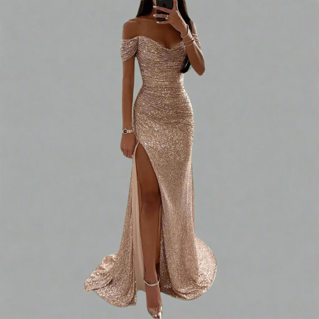 Domenica – Off-Shoulder Sequin Maxi Dress
