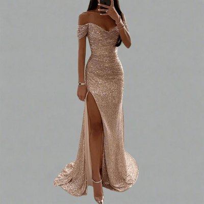 Domenica – Off-Shoulder Sequin Maxi Dress