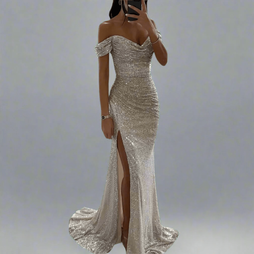 Domenica – Off-Shoulder Sequin Maxi Dress