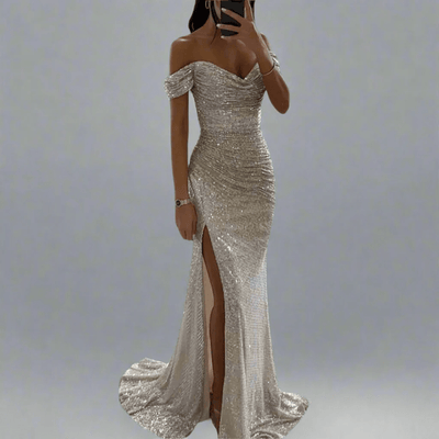 Domenica – Off-Shoulder Sequin Maxi Dress