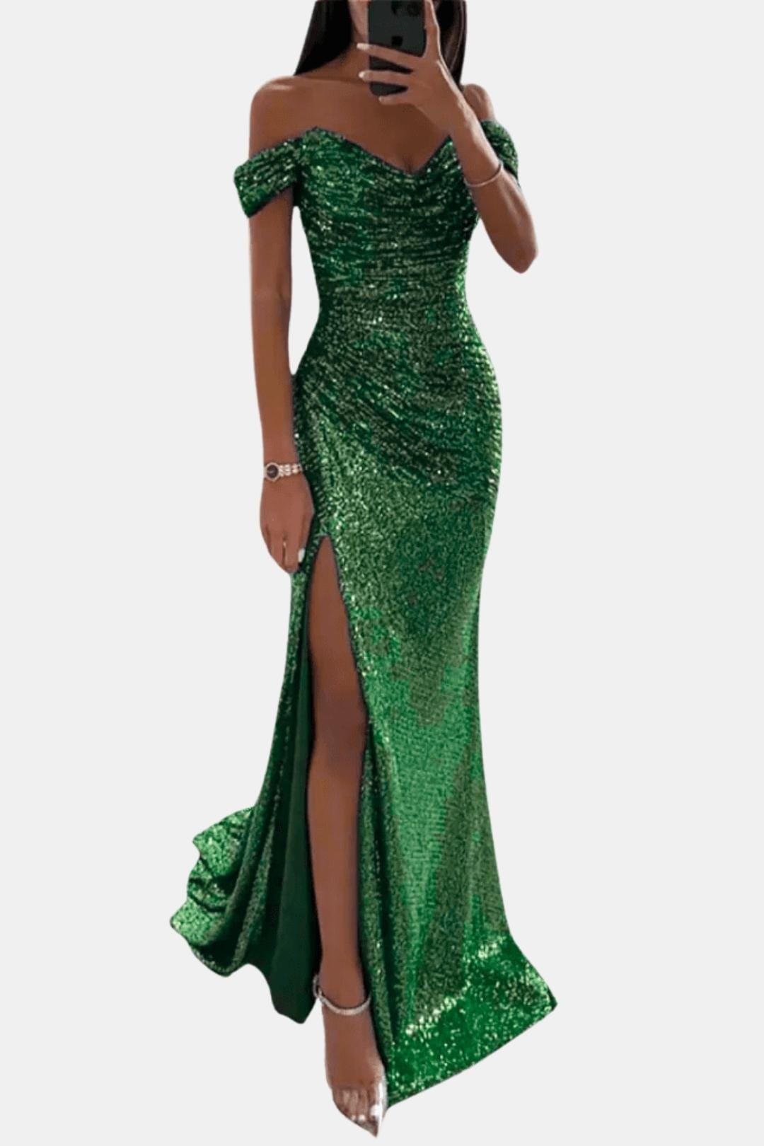 Domenica – Off-Shoulder Sequin Maxi Dress