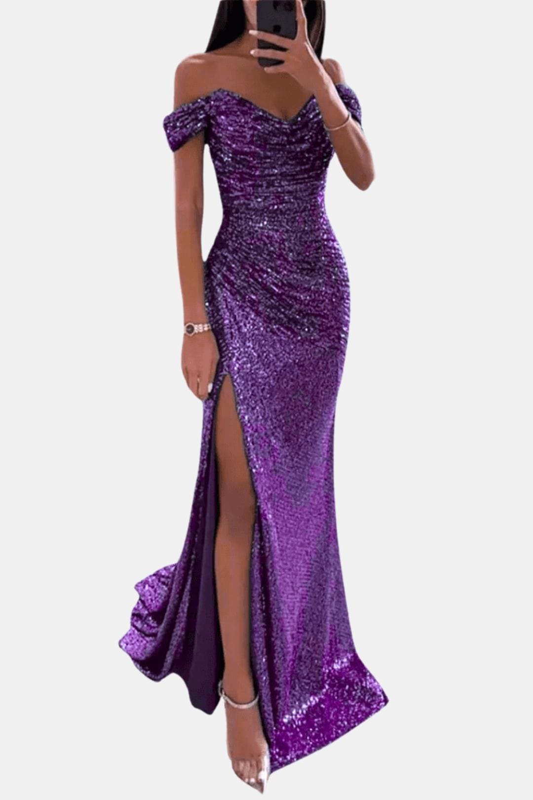 Domenica – Off-Shoulder Sequin Maxi Dress