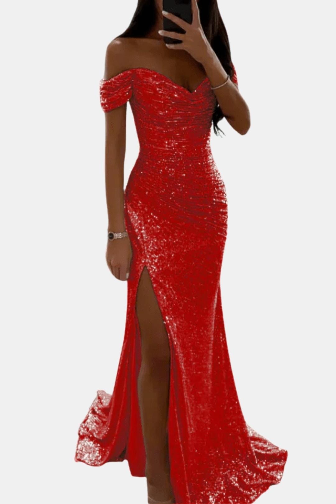 Domenica – Off-Shoulder Sequin Maxi Dress