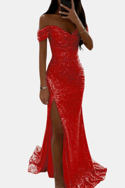 Domenica – Off-Shoulder Sequin Maxi Dress