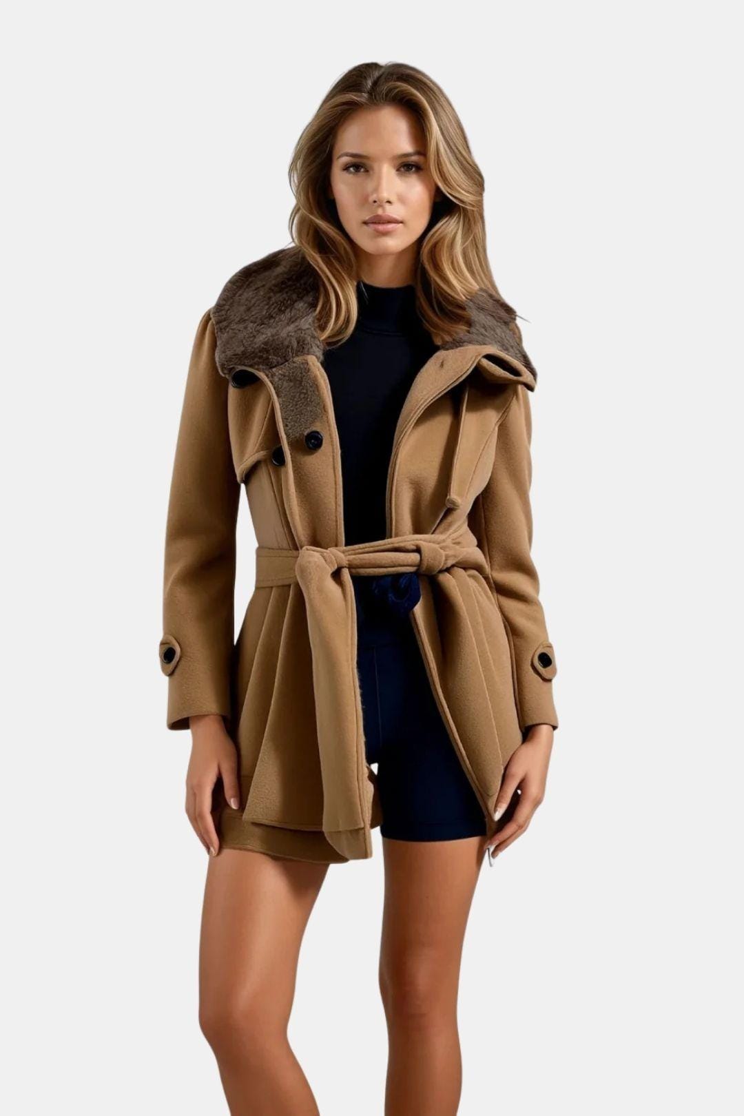 Dulce – Long Winter Coat with Fur Collar and Elegant Fit for Women
