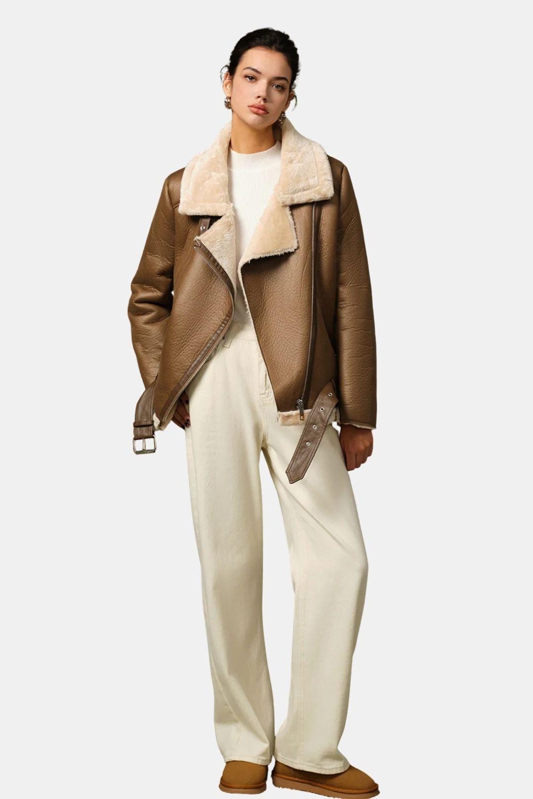 Dustine – Zipper Belted Soft Fleece Jacket