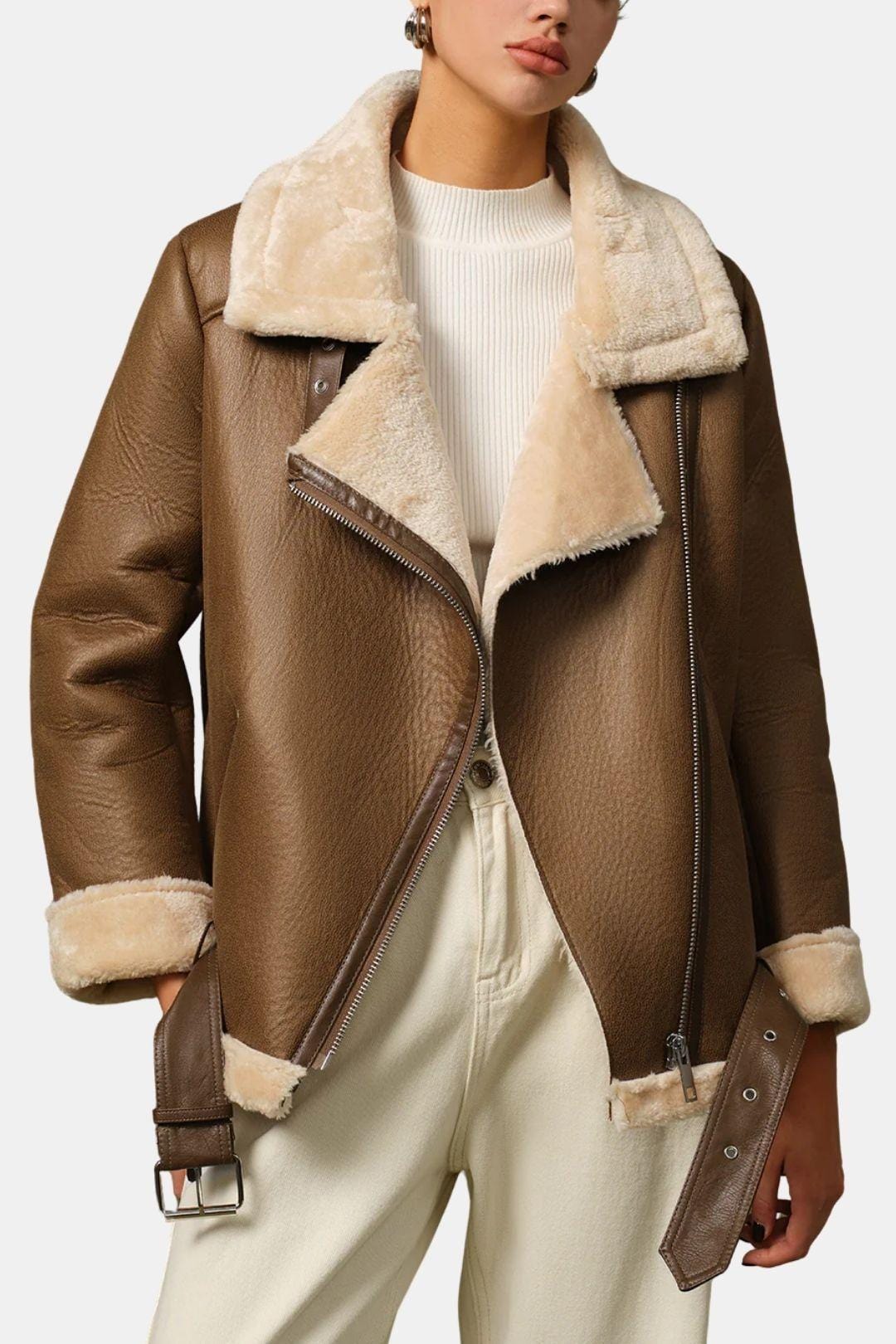 Dustine – Zipper Belted Soft Fleece Jacket