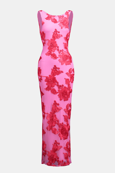 Elina – Floral Appliqué Mesh Maxi Dress