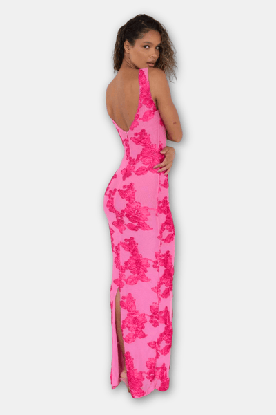 Elina – Floral Appliqué Mesh Maxi Dress