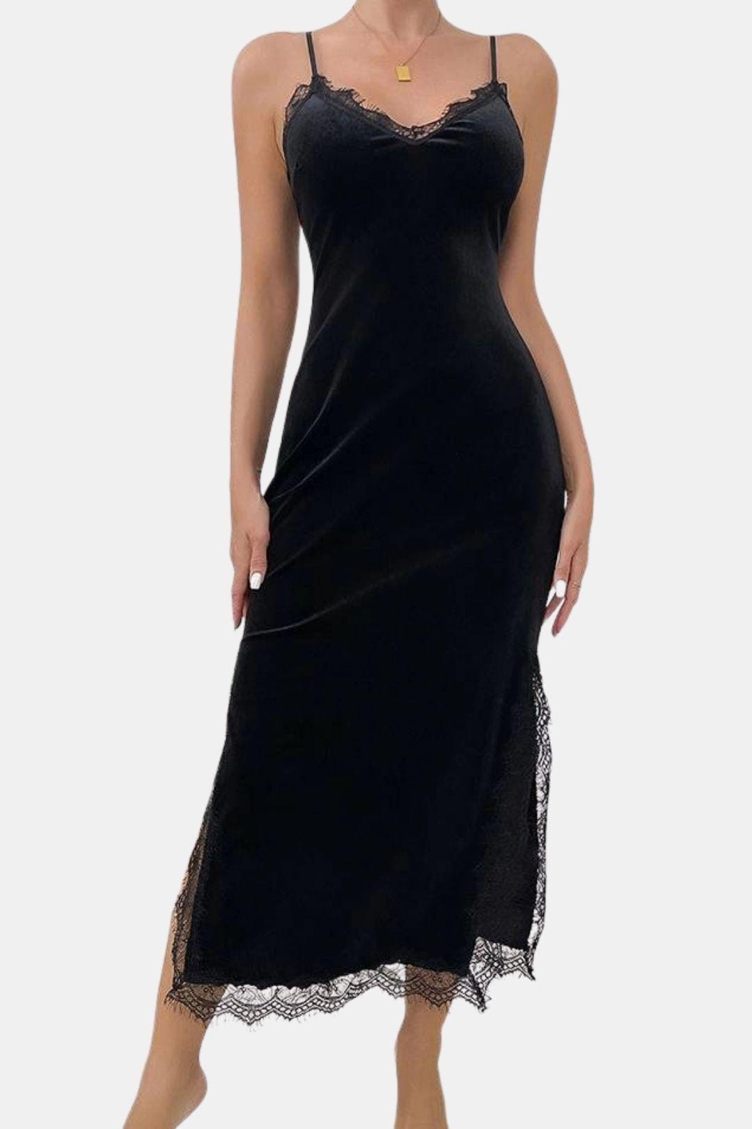 Elena - Velvet Lace Sling Nightdress