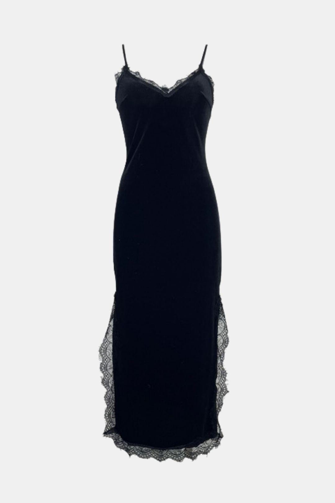 Elena - Velvet Lace Sling Nightdress