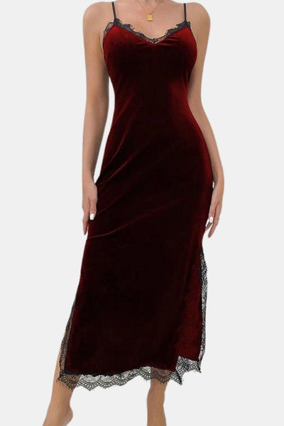 Elena - Velvet Lace Sling Nightdress
