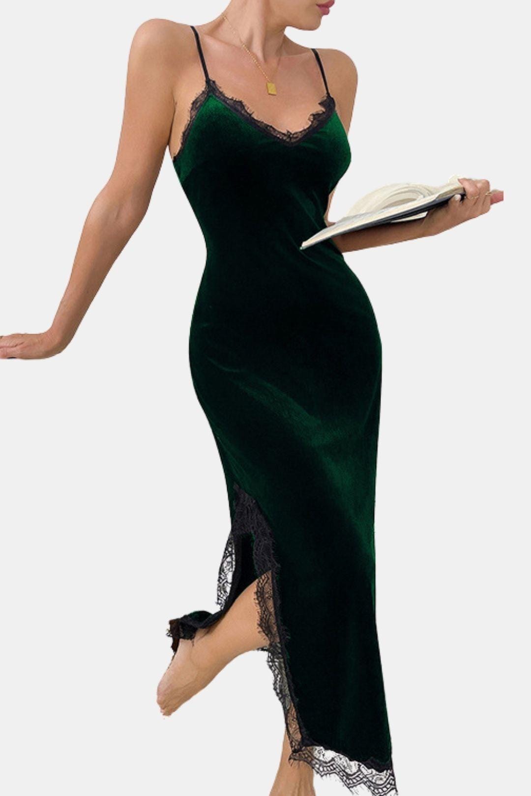 Elena - Velvet Lace Sling Nightdress