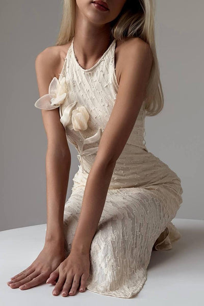 Eliana - Sleeveless Midi Dress in Beige