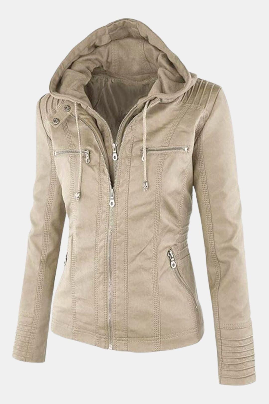 Elira – Weatherproof Leather Jacket with Hood