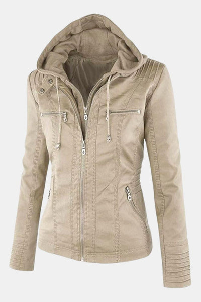 Elira – Weatherproof Leather Jacket with Hood