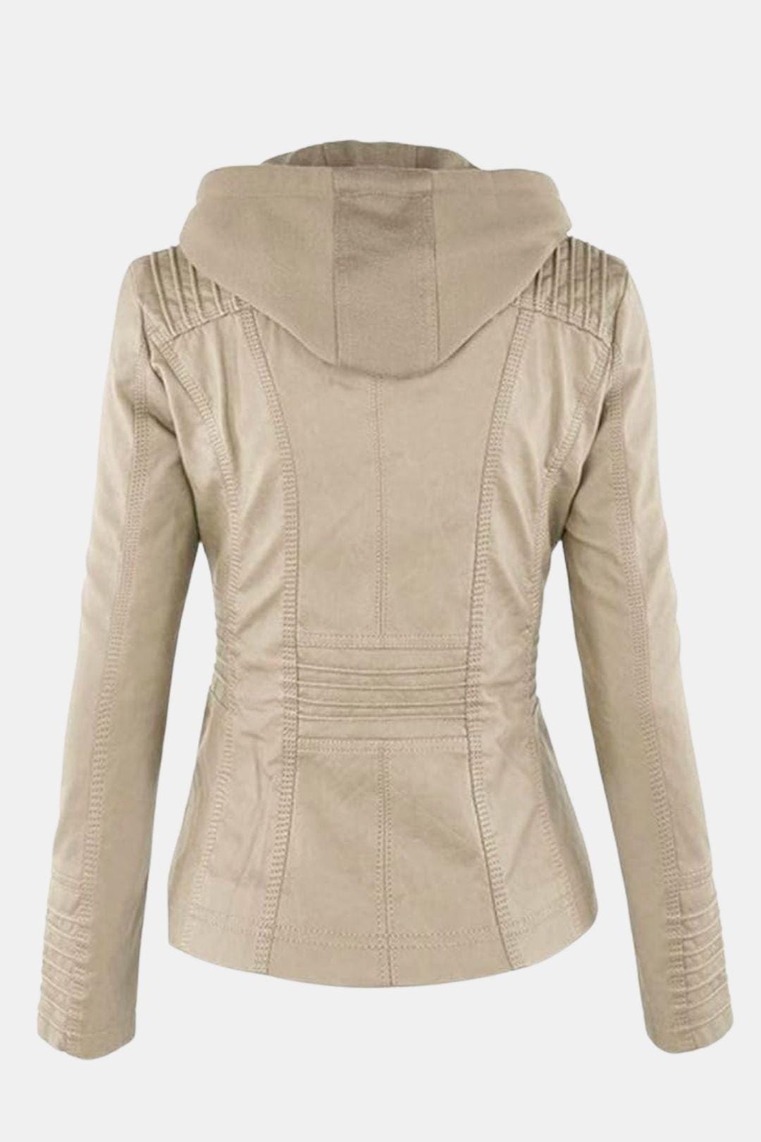 Elira – Weatherproof Leather Jacket with Hood