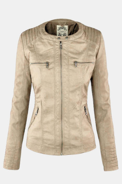 Elira – Weatherproof Leather Jacket with Hood