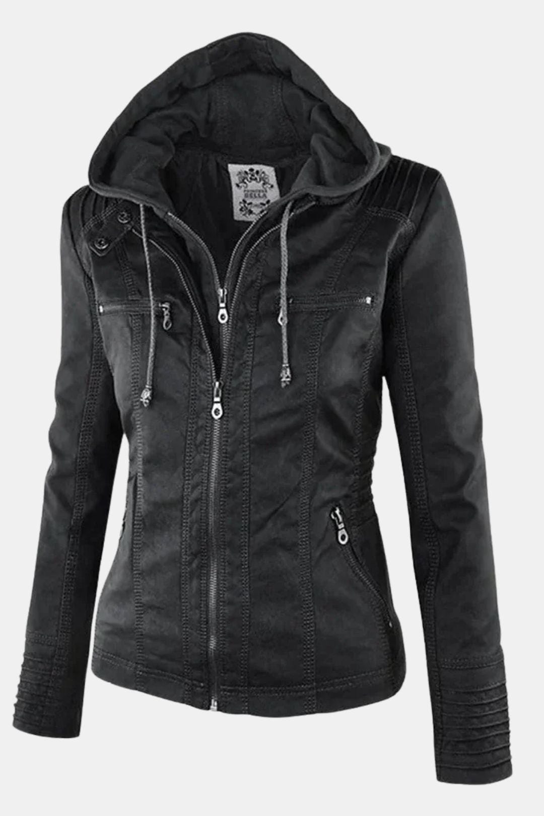Elira – Weatherproof Leather Jacket with Hood