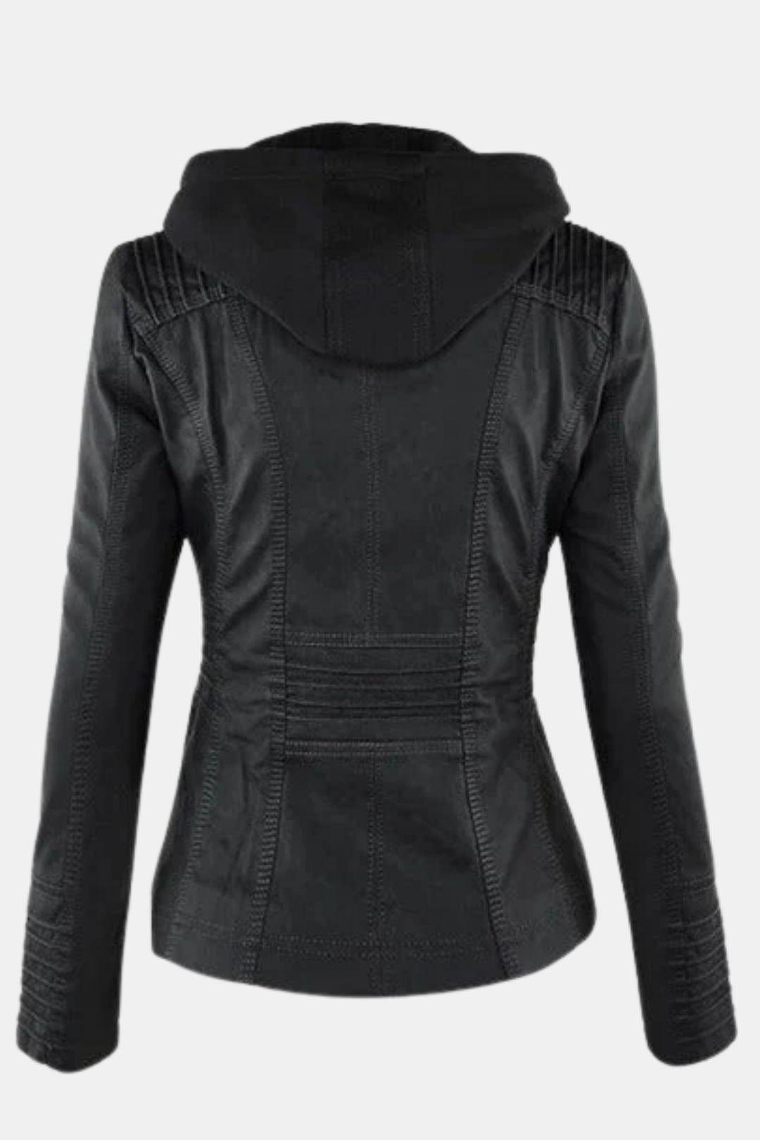 Elira – Weatherproof Leather Jacket with Hood