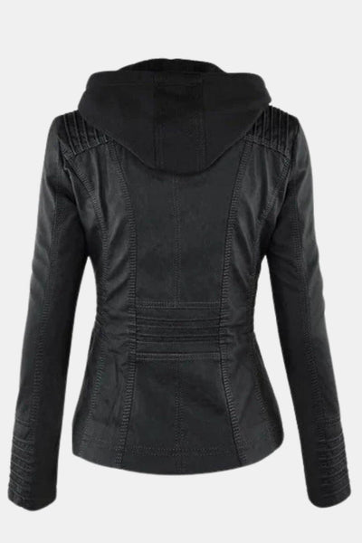 Elira – Weatherproof Leather Jacket with Hood