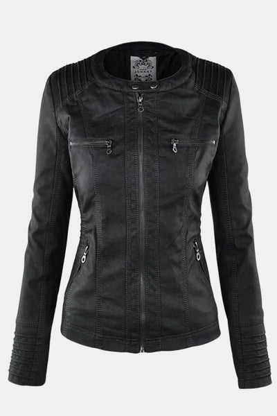 Elira – Weatherproof Leather Jacket with Hood