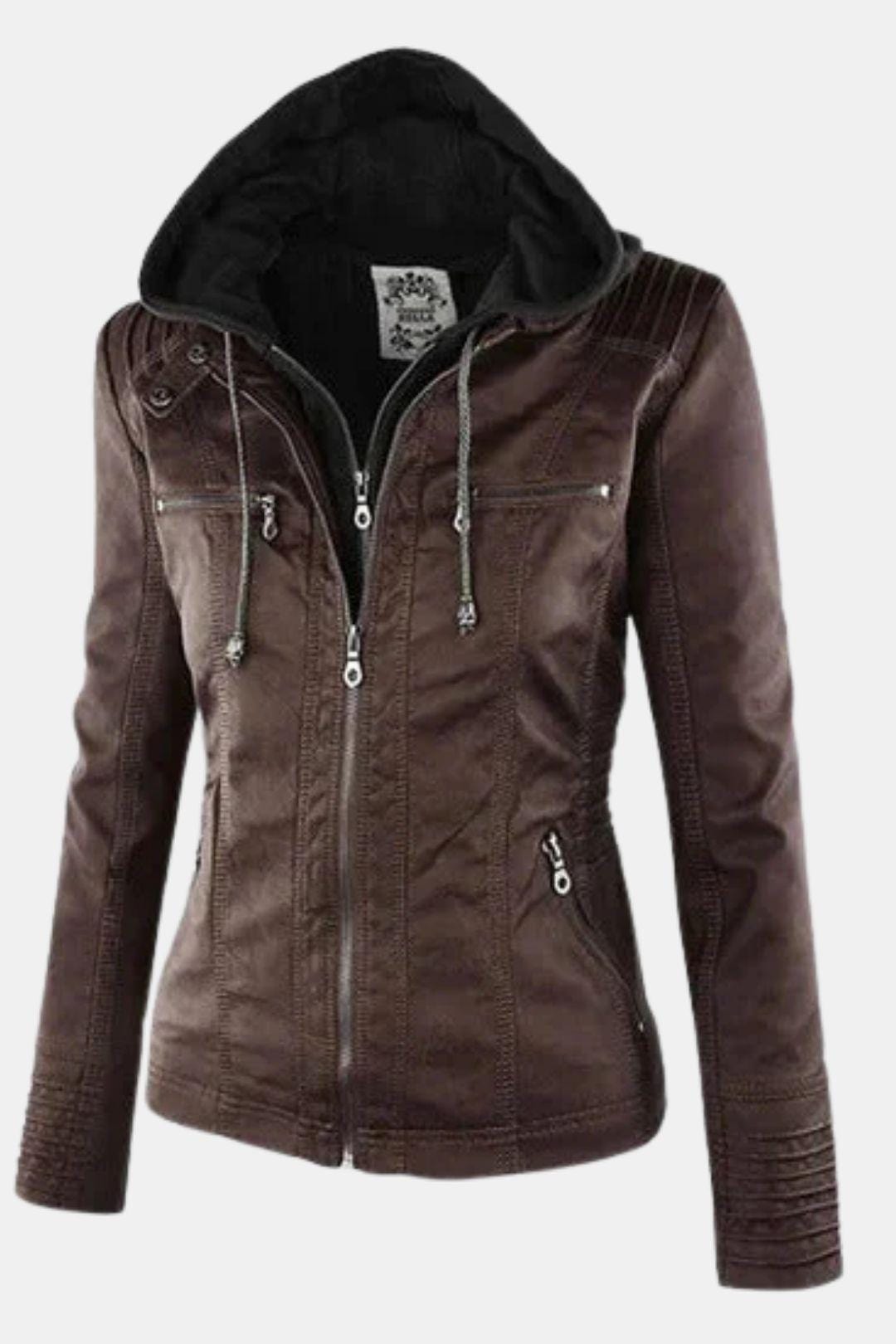 Elira – Weatherproof Leather Jacket with Hood