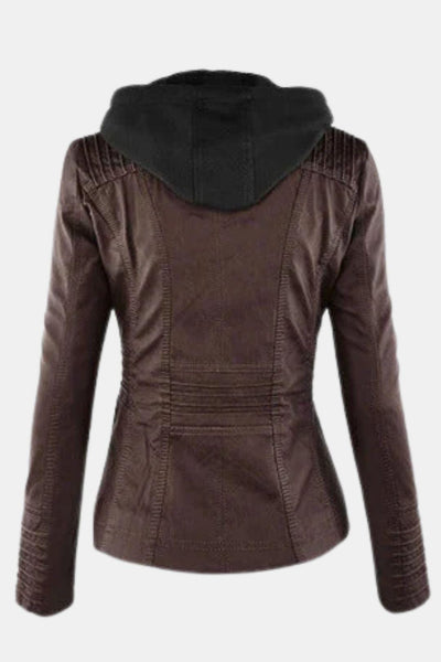 Elira – Weatherproof Leather Jacket with Hood